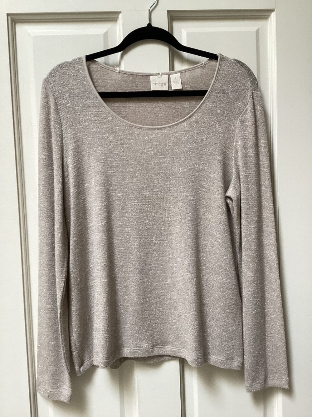 Chico's sparkly tan beige sweater w/detachable cowl, size 1